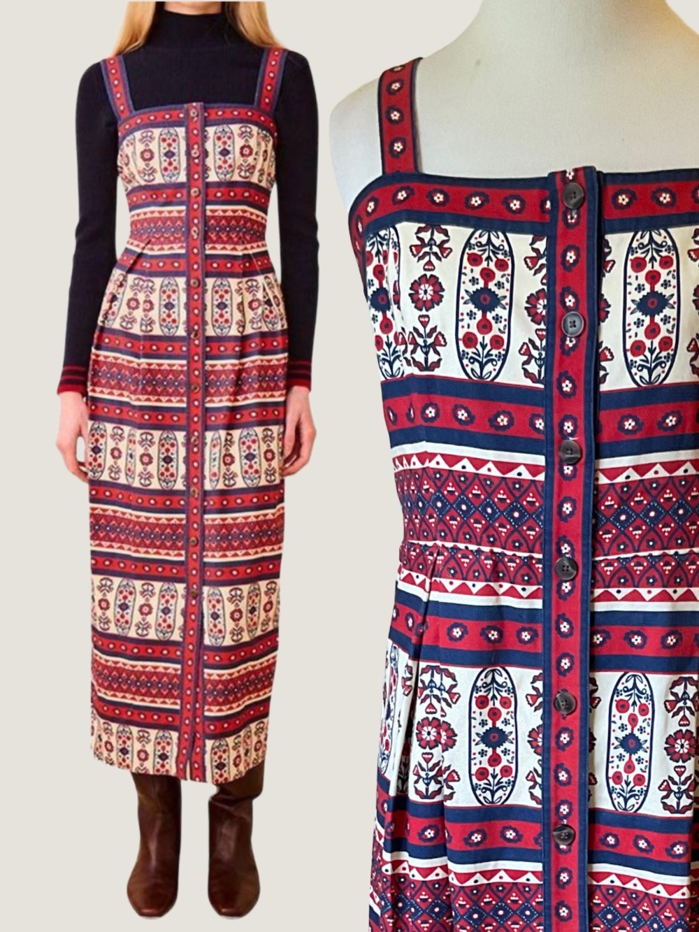 HUNTER BELL Hale Maxi Dress Ivory Block Print Size 12